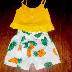 Toddler Silk Pineapple shorts w yellow crop top